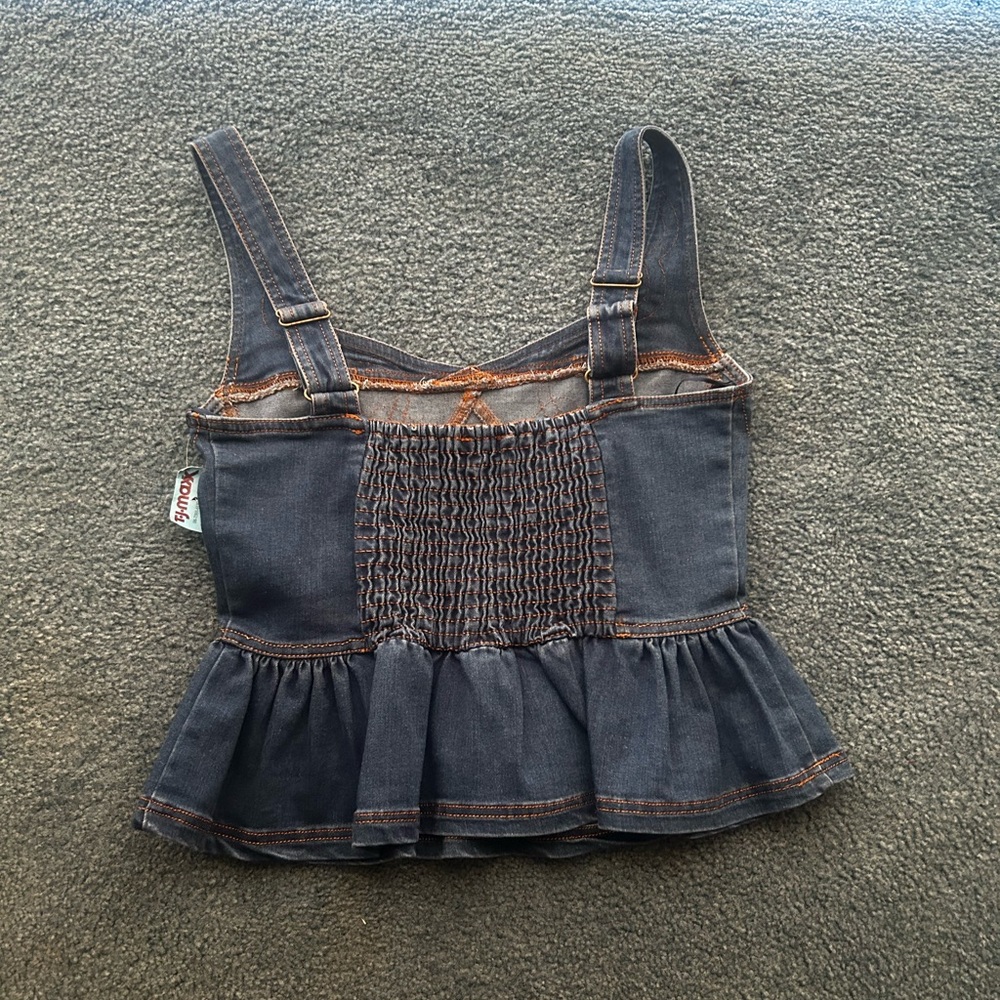 Women’s Denim peplum top - Dark Blue with Contrast Stitching - Picture 5 of 12